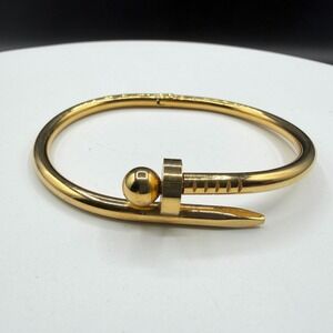 Gold Tone Nail Bangle Bracelet Industrial Minimalist Statement Jewelry Gift